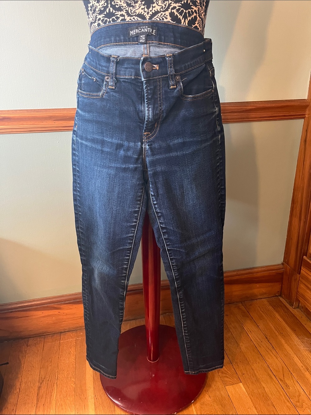 J. Crew Mercantile High-Rise Slim Straight Jeans - Dark Indigo Wash